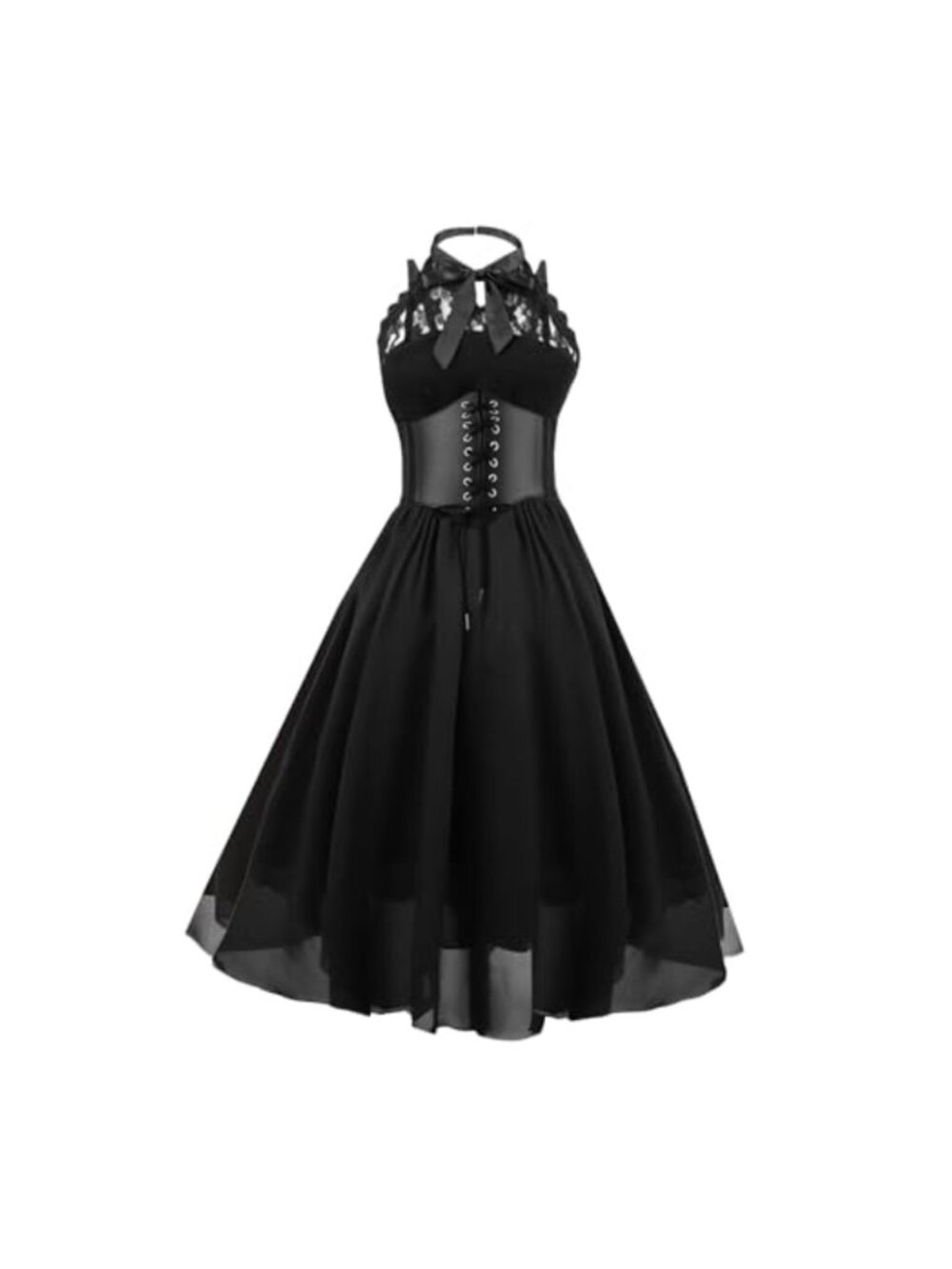 Sleeveless Gothic Lace Corset Halter Swing Cocktail Dress